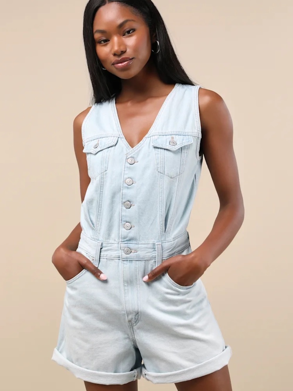 Levi’s Denim Vest One-Piece Festval Shorts Romper- Sz XS